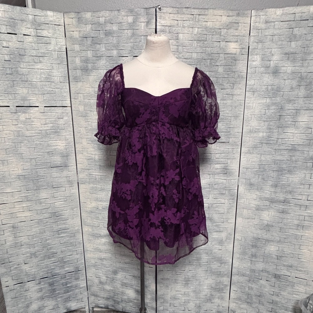 Allison Kelly M Purple Sheer Floral Organza dress